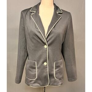 vintage women's black blazer single breasted white piping patch pocket small